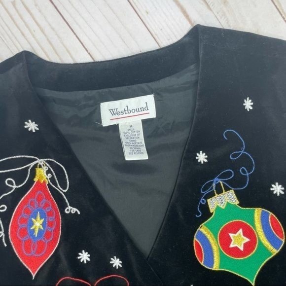 Vintage westbound beaded embroidered ugly Christmas sweater vest ornaments m - Picture 3 of 4